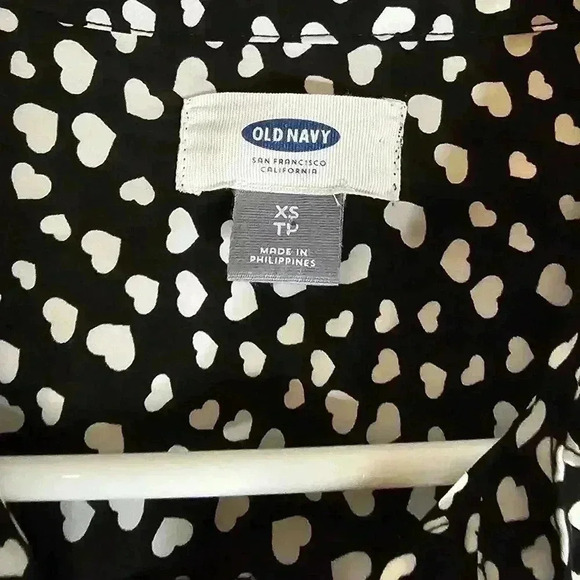 Old Navy Shirt Dress Henley Quarter Button Front A-Line Dress White Hearts, XS - Picture 6 of 9